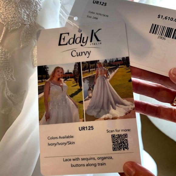 Eddy K Curvy Lace Sequins Organza Wedding Dress Size 16 - Picture 10 of 10